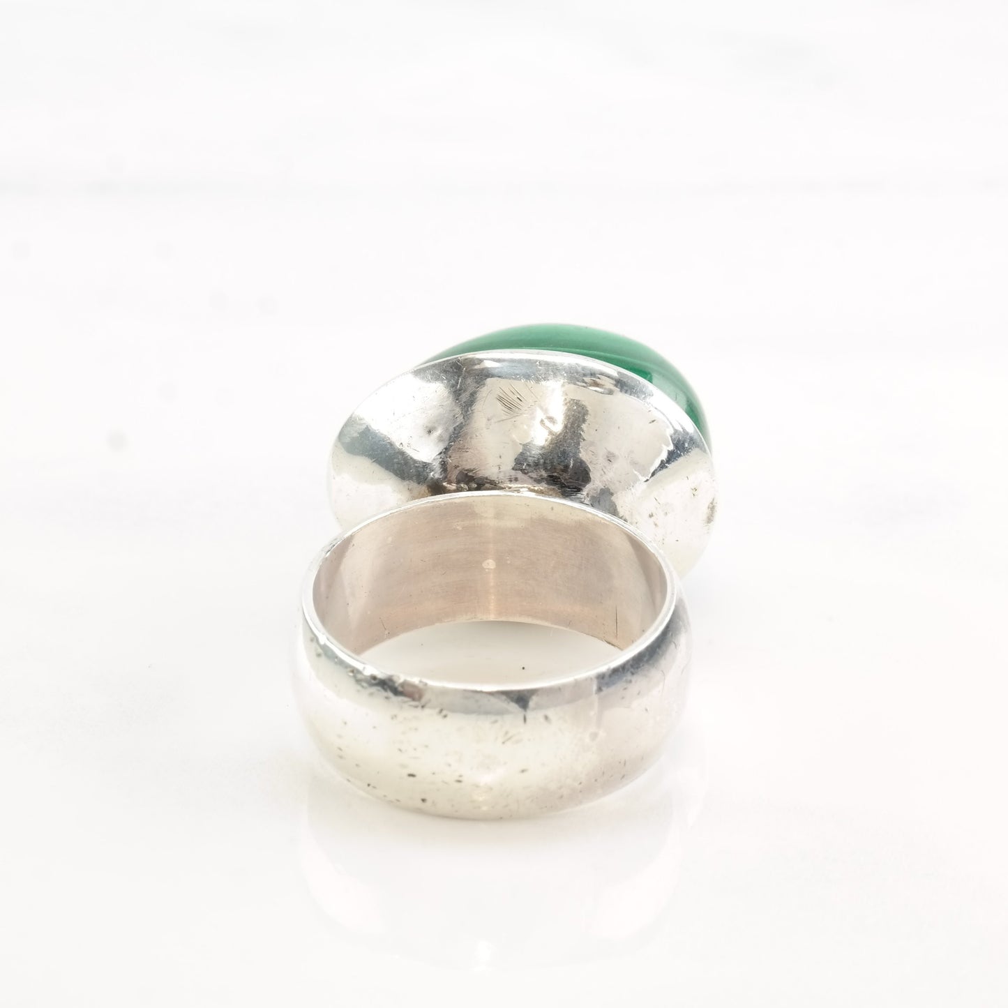 Vintage Modernist Silver Ring Malachite Sterling Size 7 3/4