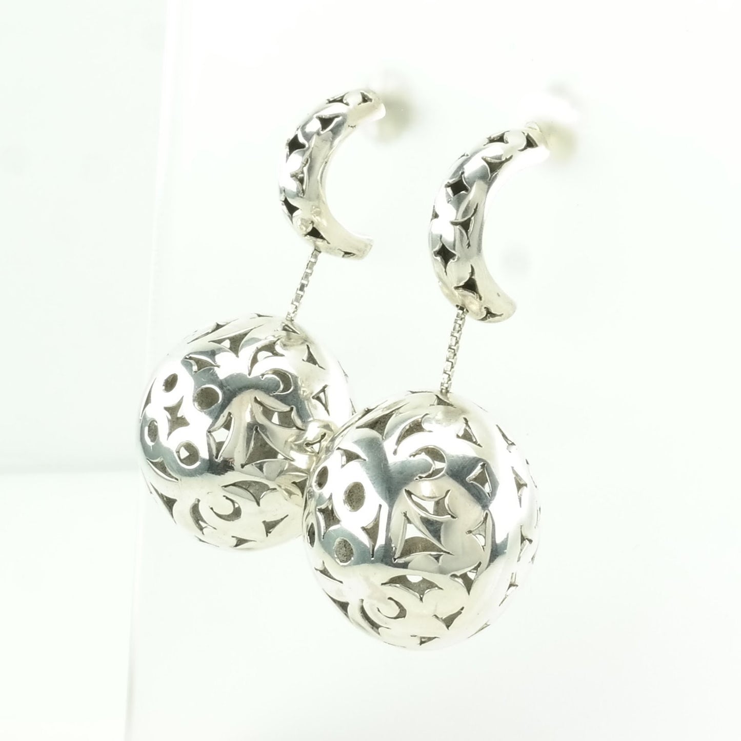 Vintage Sterling Silver Stud/Dangle Earrings Indonesia, Designer Floral Ball