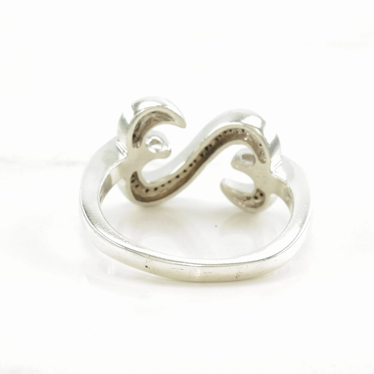 Vintage Sterling Silver Ring Diamond Open Heart Size 10
