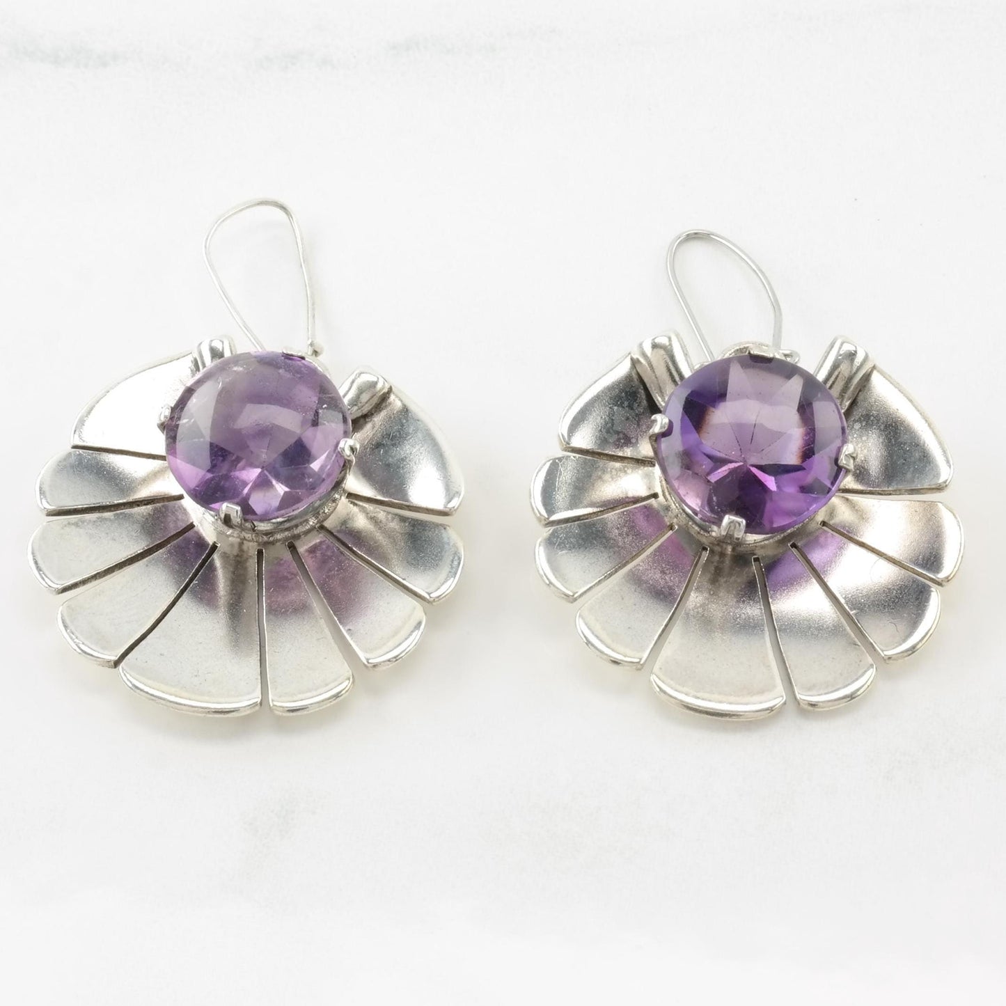 Vintage Amethyst Shell Sterling Silver Kidney Wire Earrings