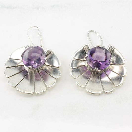 Vintage Amethyst Shell Sterling Silver Kidney Wire Earrings