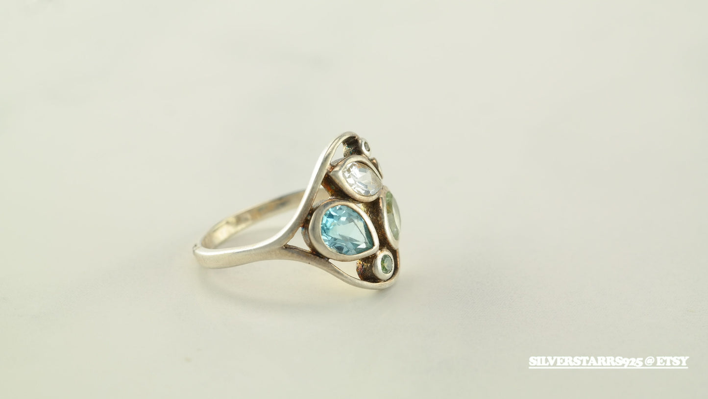 Multi-color Gemstone Silver Ring Size 7.25 Vintage Sterling