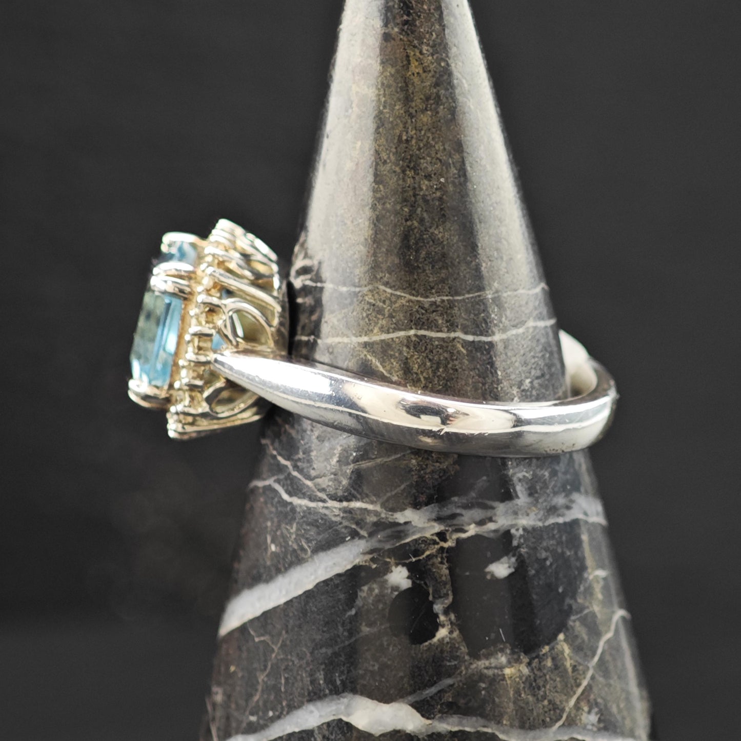 Squared Topaz Diamond Ring Sterling Silver Sz 7 R6200