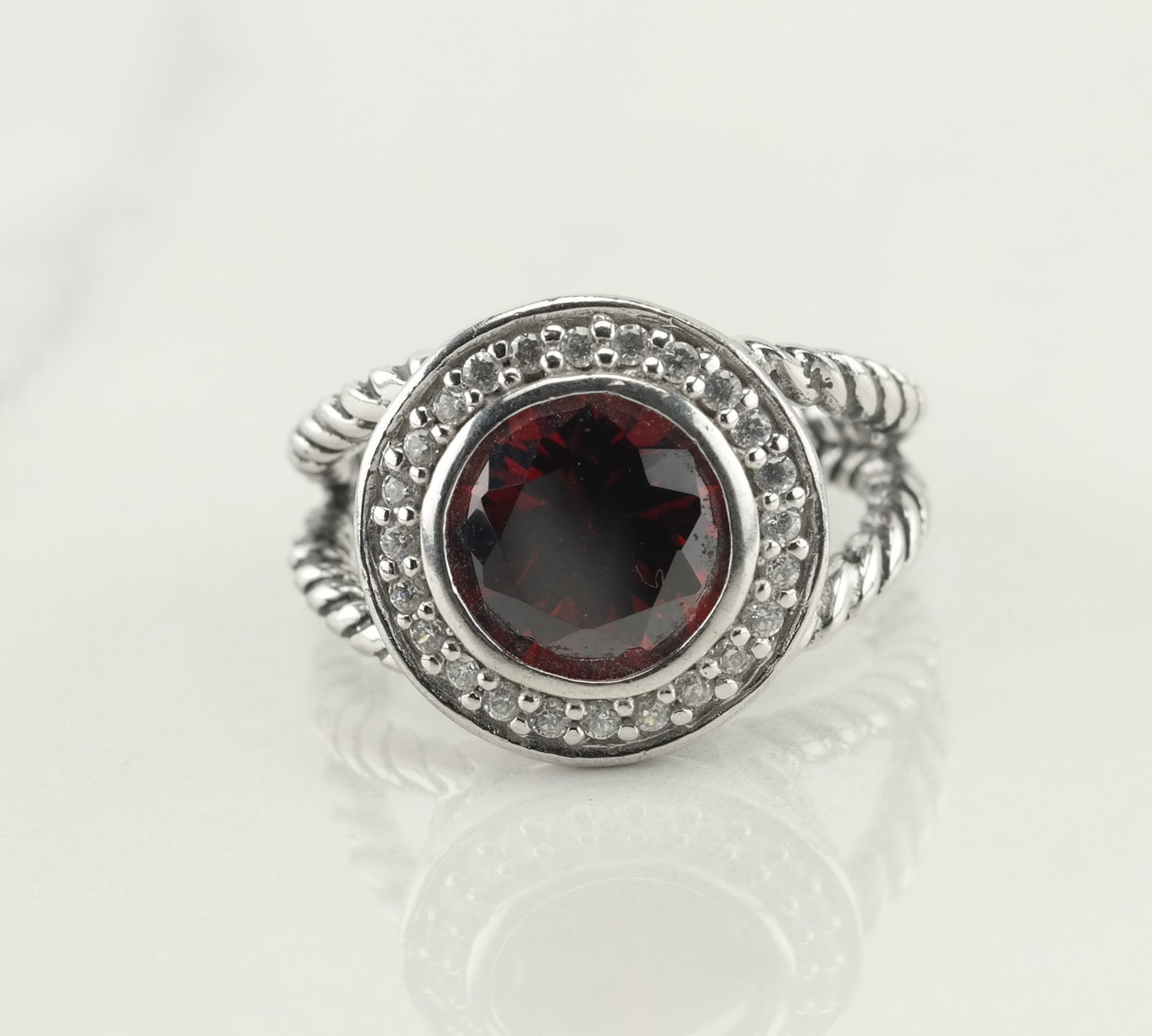 Vintage Sterling Silver Red CZ Ring Size 6