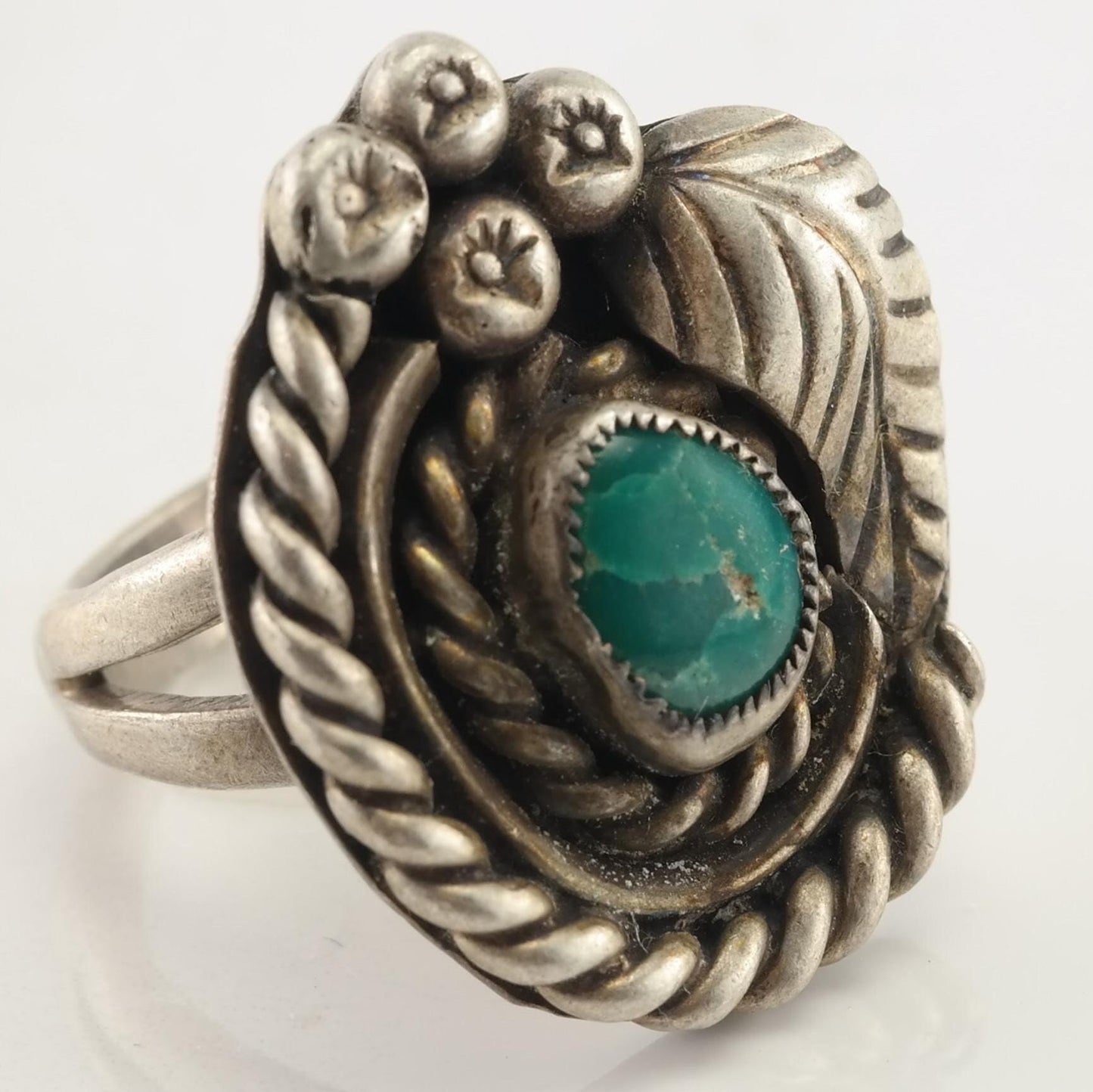 Vintage Native American Silver Ring Turquoise Triangle Sterling Size 6