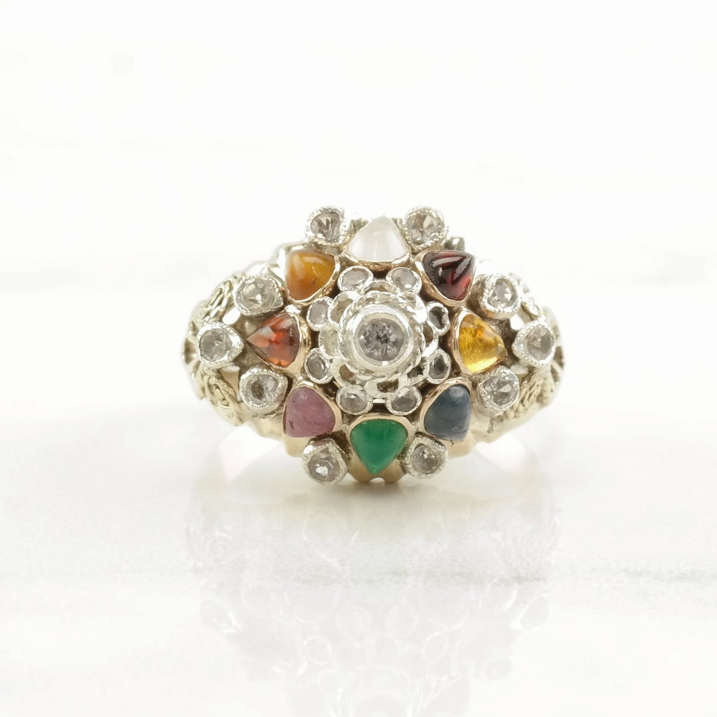 Vintage Sterling Silver Ring Multi Gem Unique Size 5