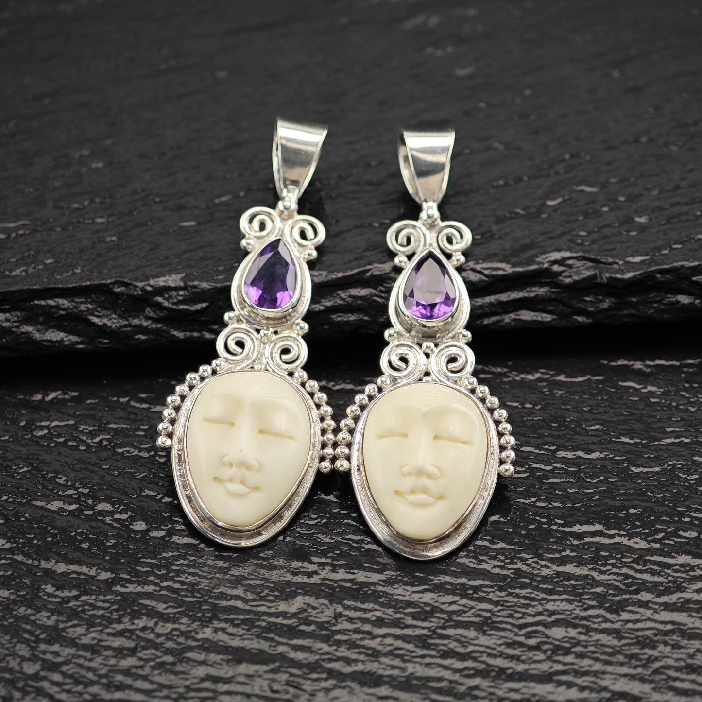 Choice of Bali Princess, Carved Face Pendant Sterling Silver