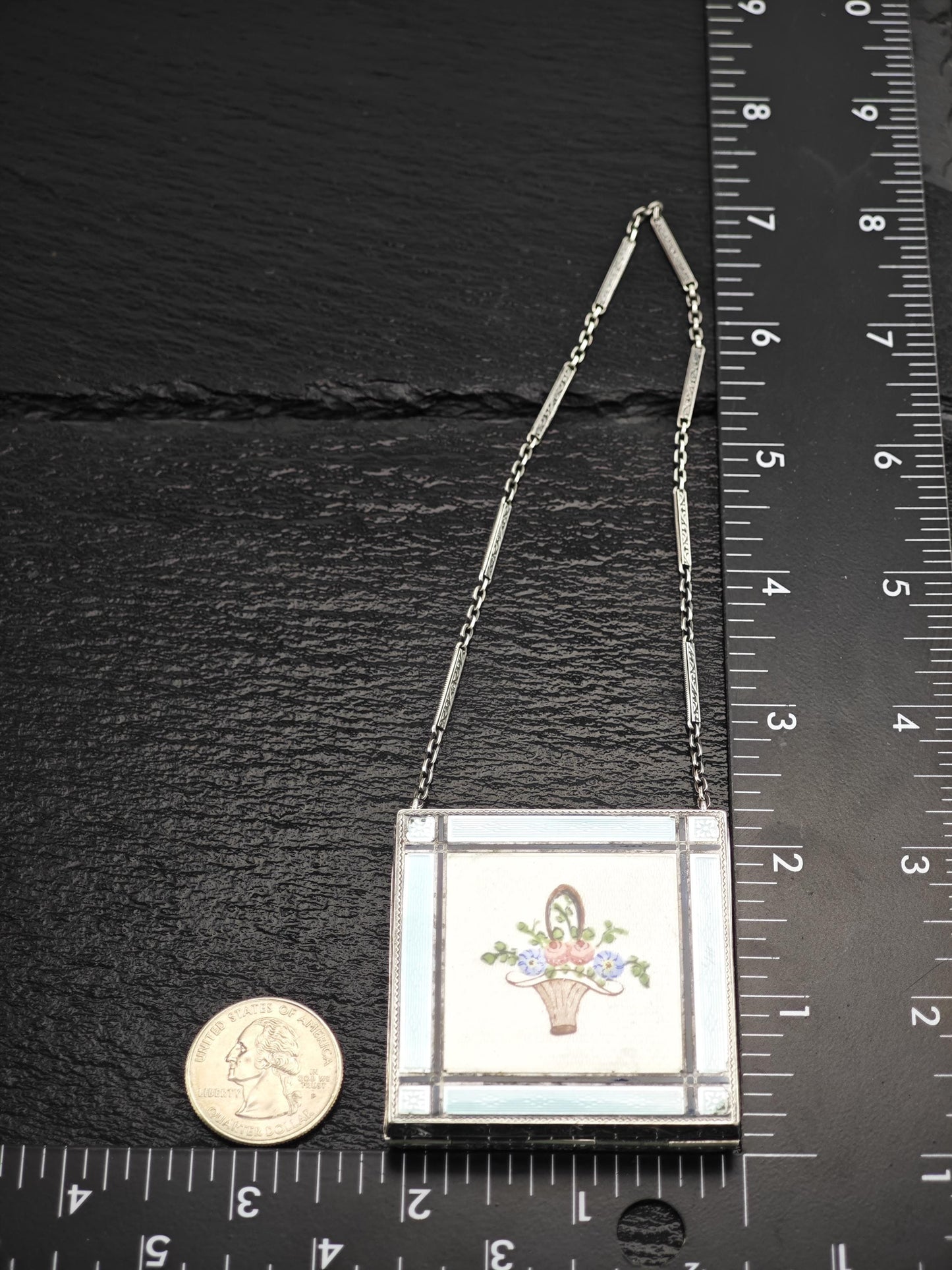 Antique Enamel, Vanity Compact Sterling Silver MISC0310