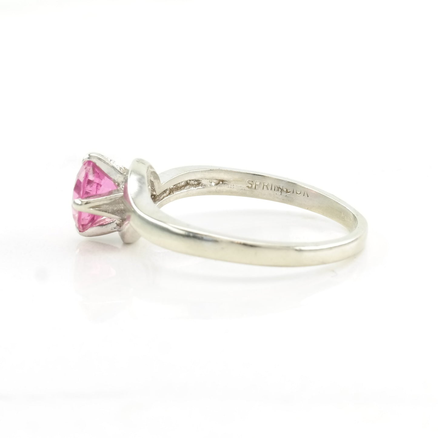 10k White Gold Ring Lab Pink Sapphire Solitaire Pink Sz7 R4692