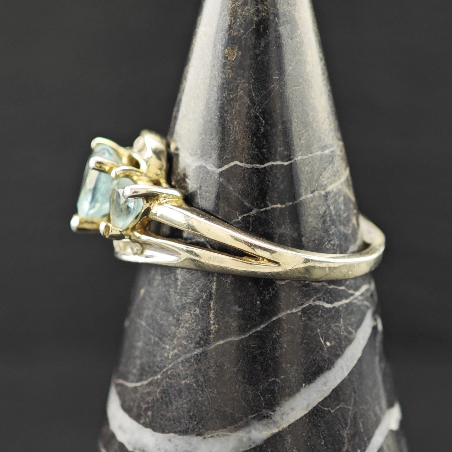 Topaz Heart Diamond Chip Accent 14K Gold Plated Ring Sterling Silver Sz 7 R6155