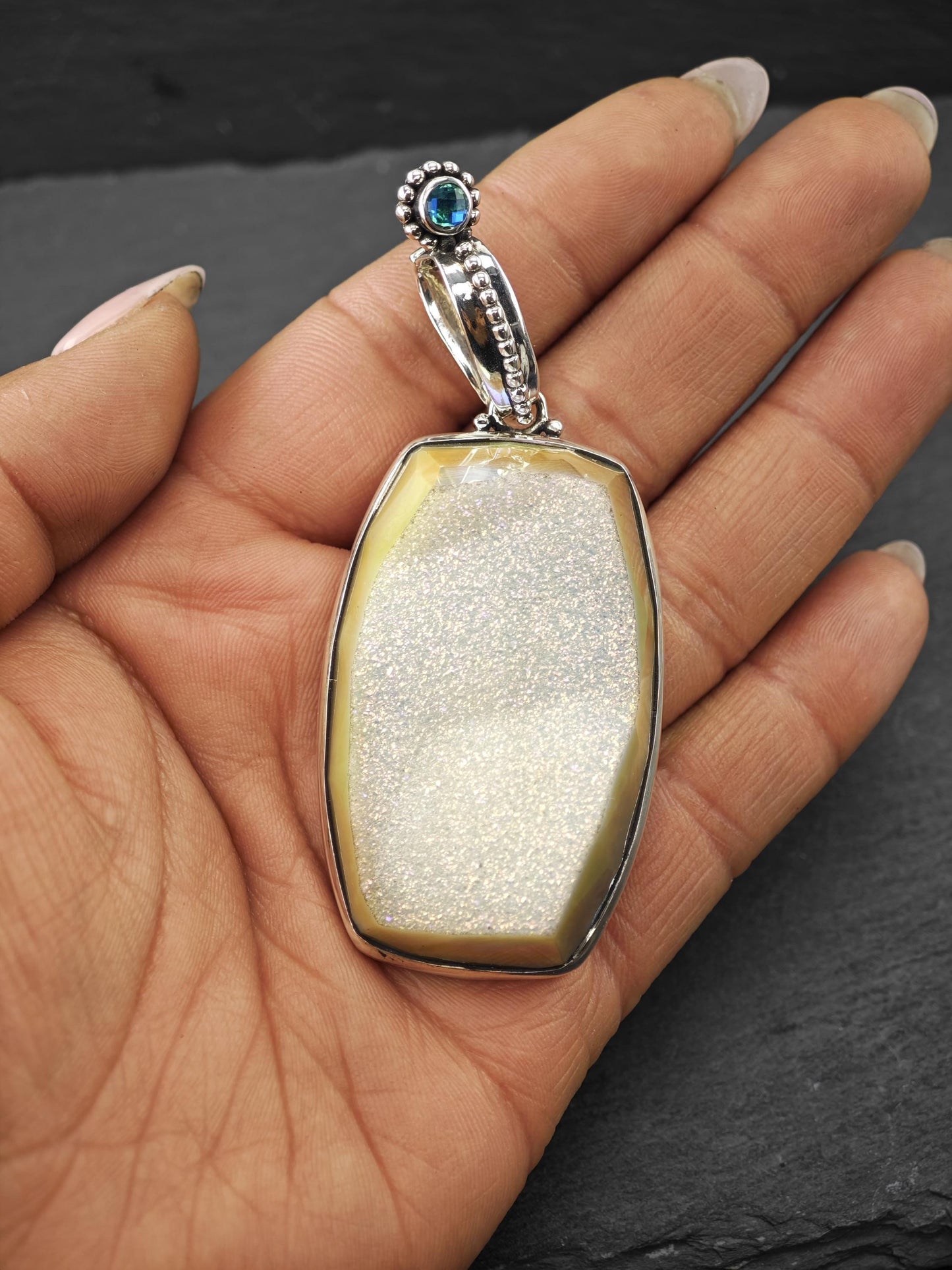 3" Colleen Lopez Quartz Druzy Sterling Silver Pendant