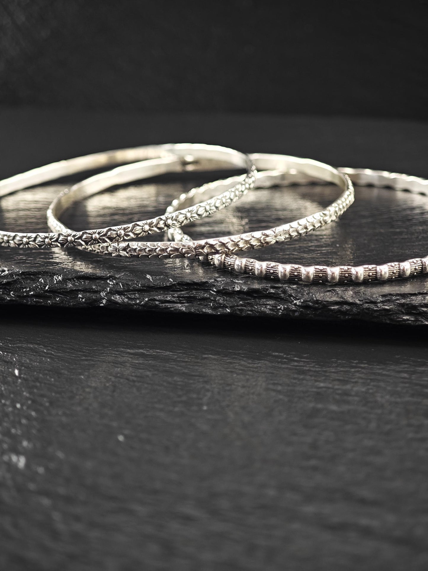 Choice of Stackable Repousse, Bangle Bracelet Sterling Silver