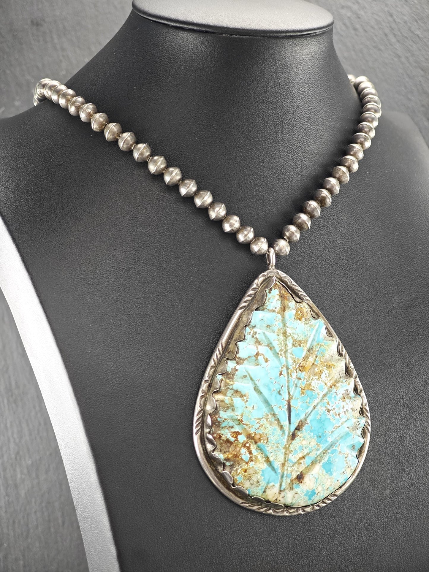 Native American Blue Royston, Beaded Necklace Sterling Silver