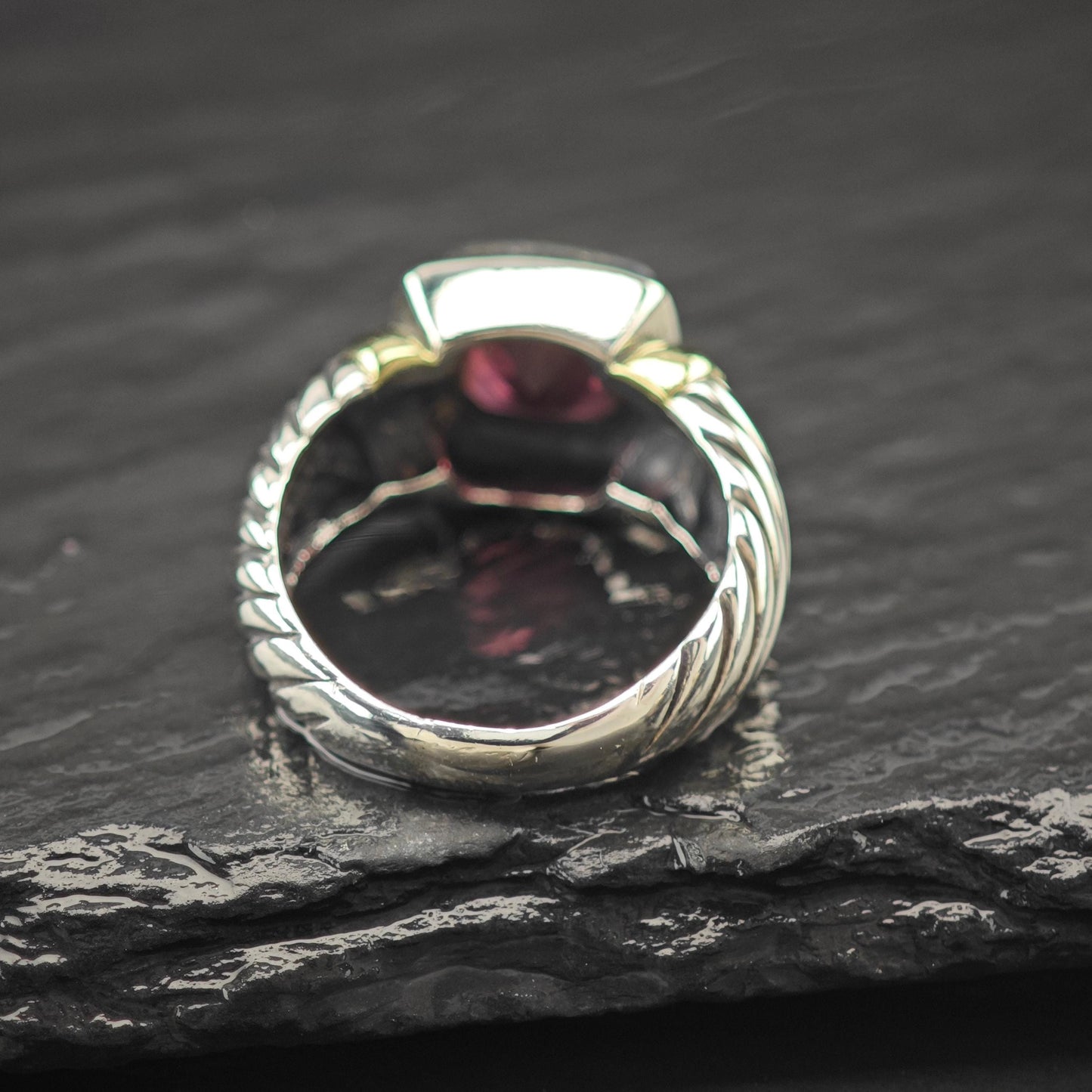 David Yurman Garnet 14K Gold Accent Ring Sterling Silver