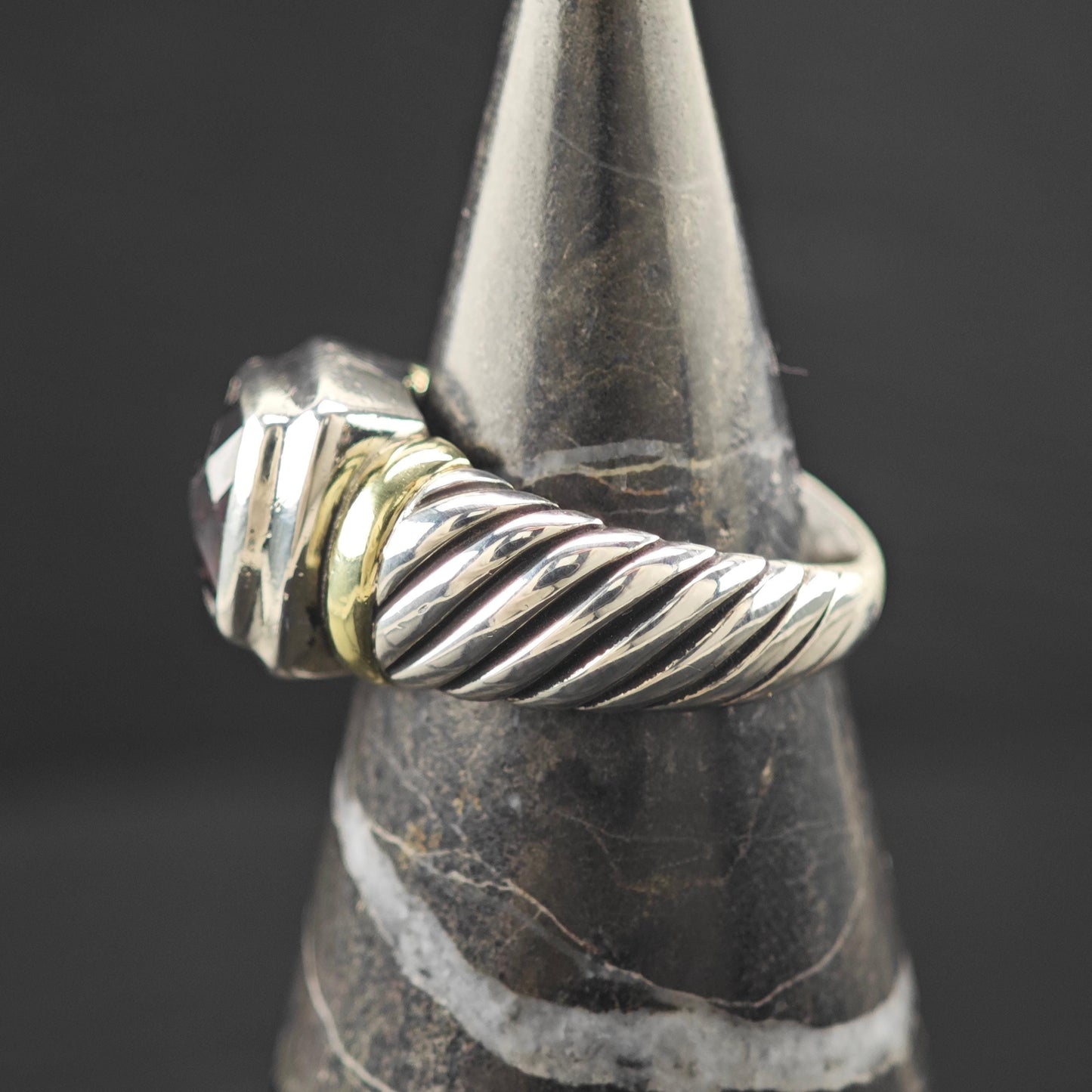 David Yurman Garnet 14K Gold Accent Ring Sterling Silver