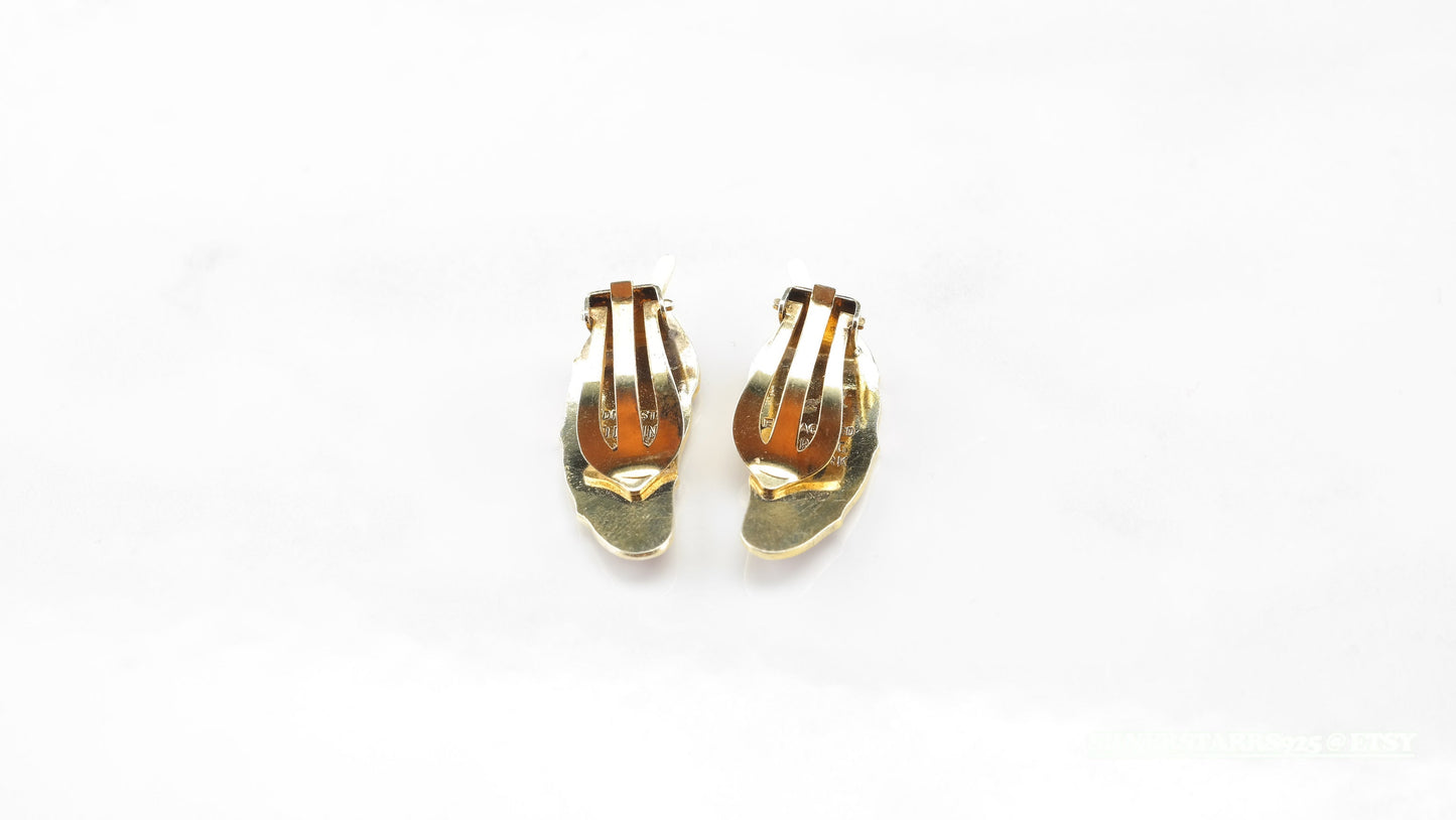 Vintage Dragsted Sterling Silver Feather Enamel Earrings Clip On