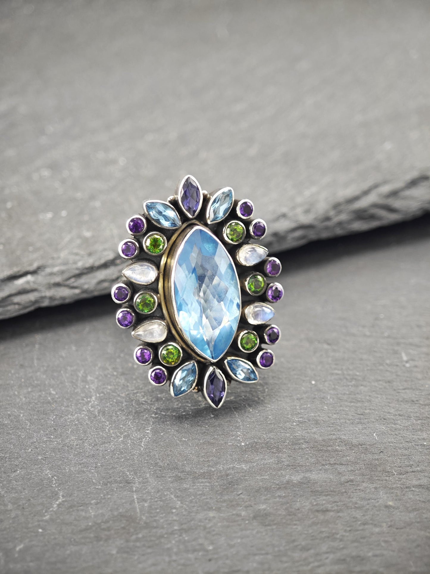 Vintage Nicky Butler Blue Multi-stone Ring Sterling Silver Sz 9 or 7