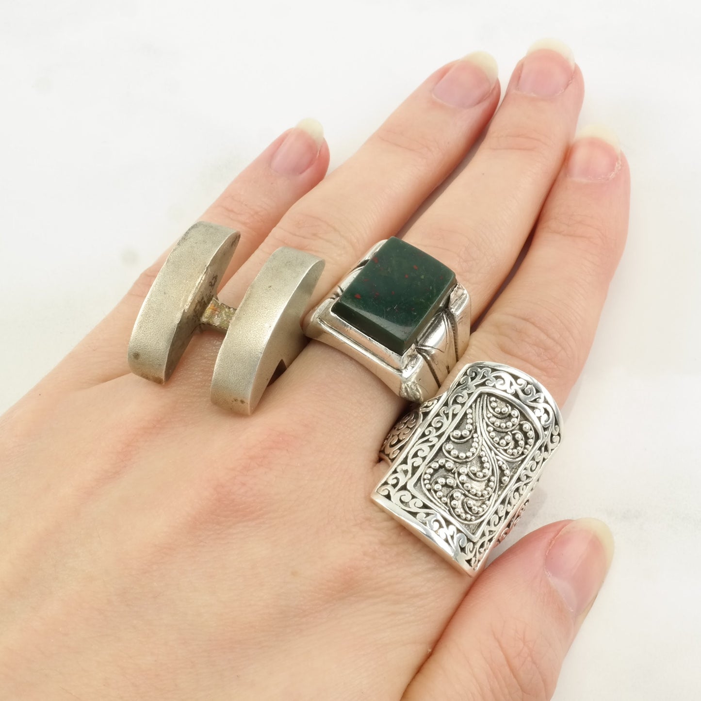Vintage Sterling Silver Ring Abstract H Size 5 - 5 1/2