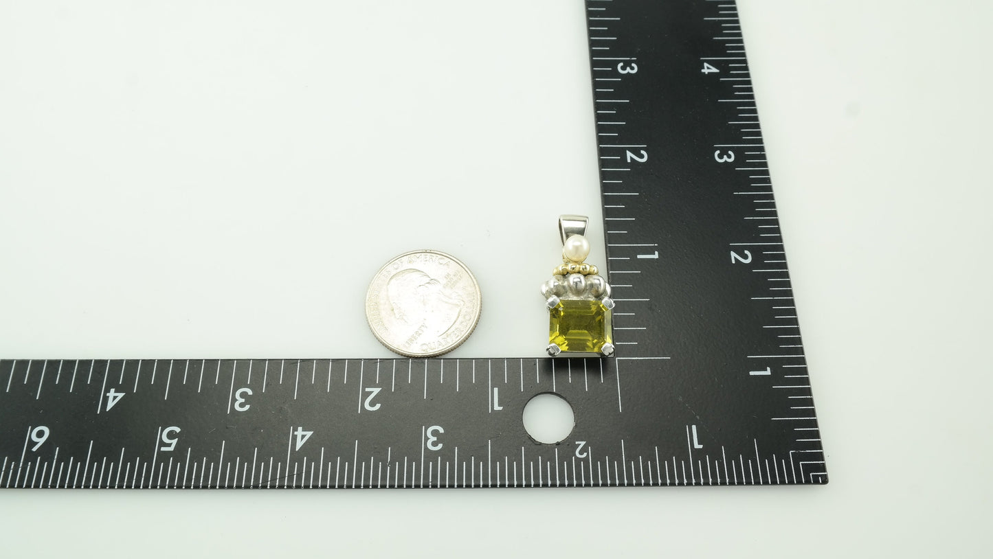 Vintage Citrine Pearl Sterling Silver Pendant