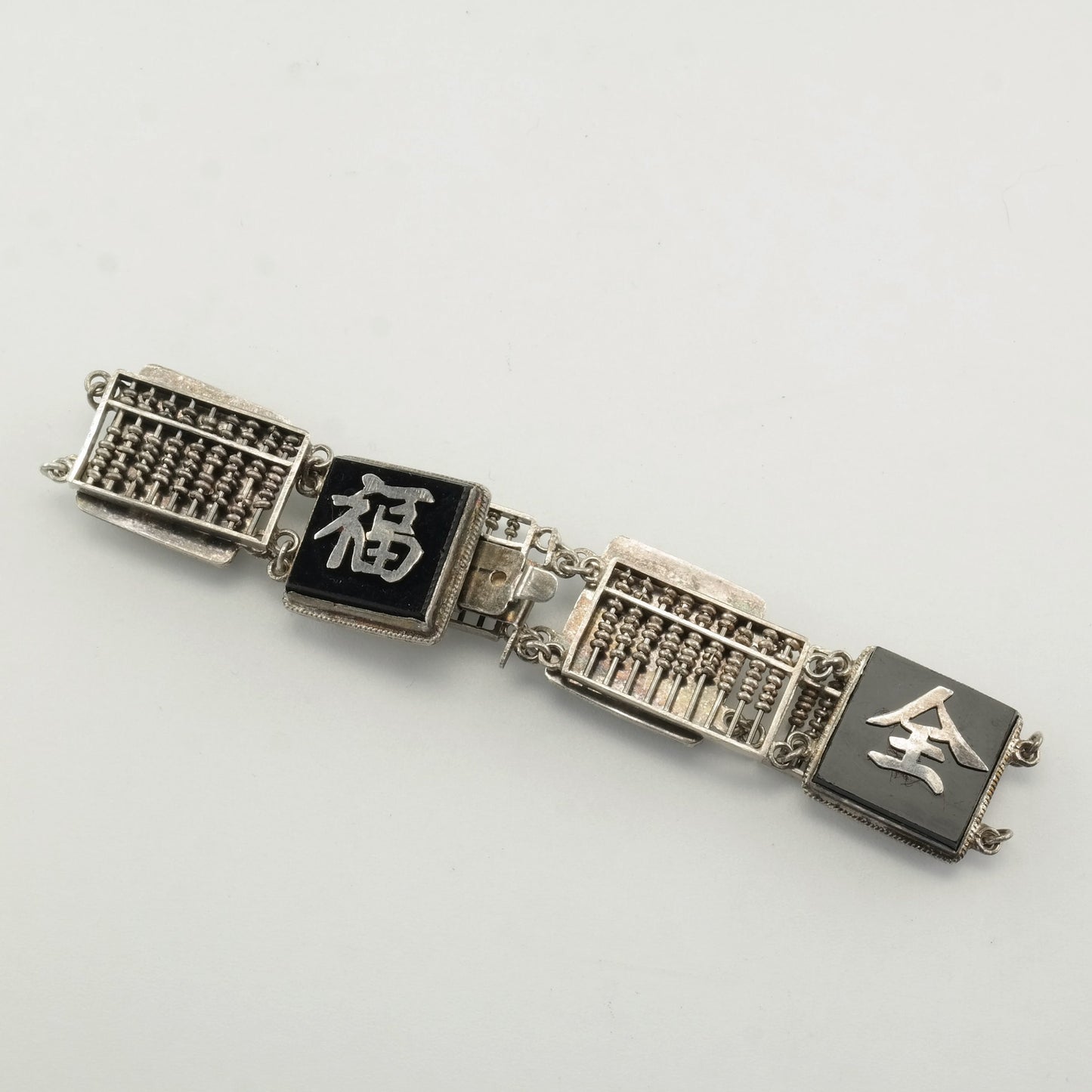 Sterling Silver Line Bracelet Black Onyx Chinese, Abacus