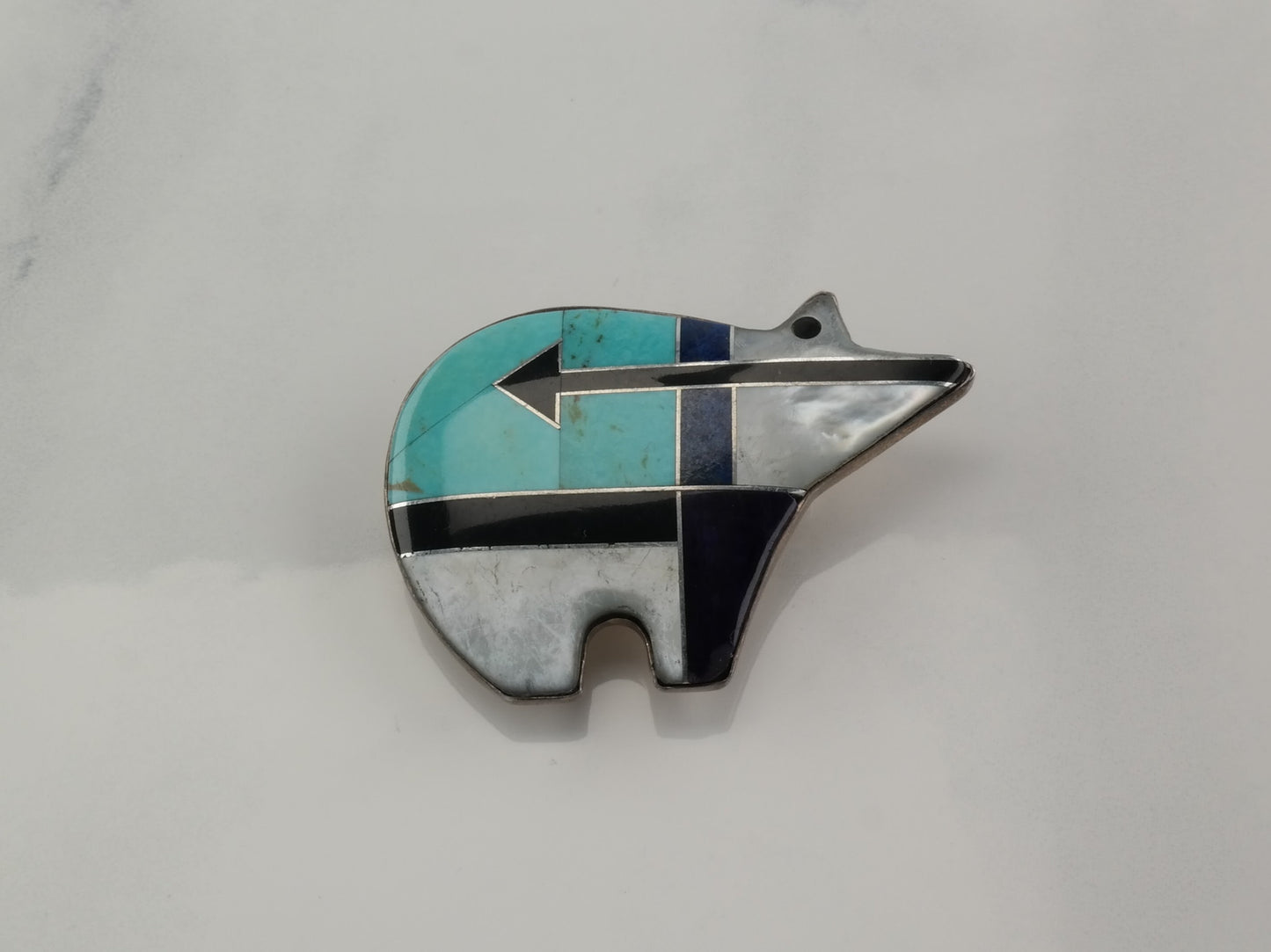 Vintage Bear Gemstone Inlay Sterling Silver Pendant Carolyn Pollack