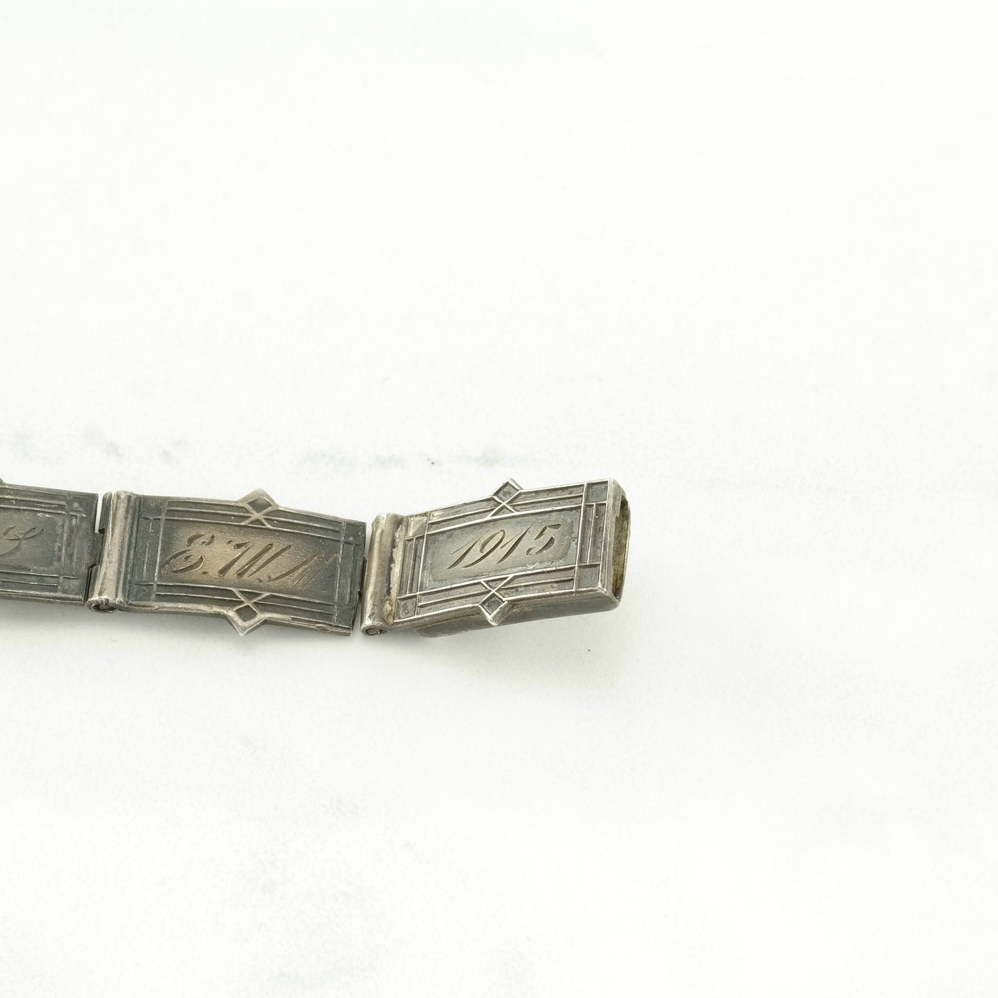 Antique 1915 Sterling Silver Line Bracelet Engraved, Initials Memorial