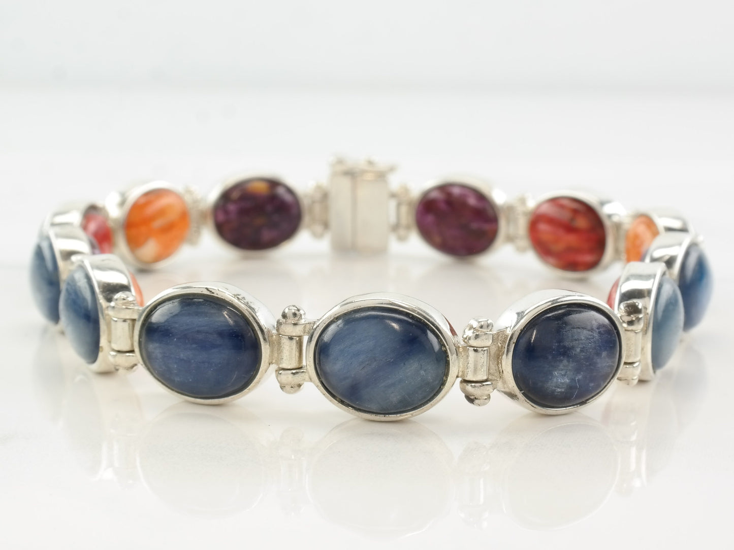 DRT Sterling Silver 6 3/4 Reversible Bracelet, Spiny Oyster, Sapphire, Cabochon