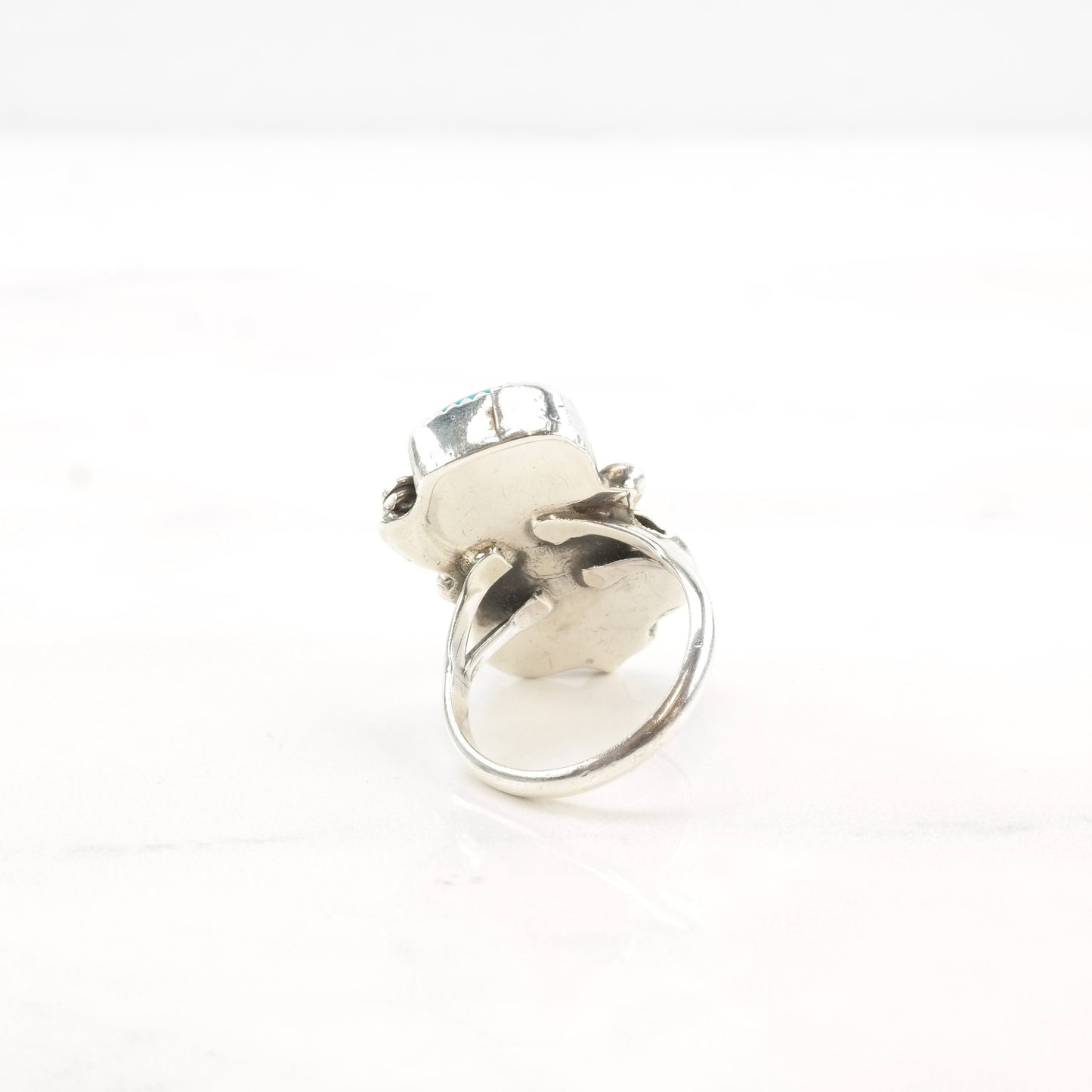 Vintage Native American Silver Ring MOP Turquoise Leaf Double Sterling Size 6 1/4