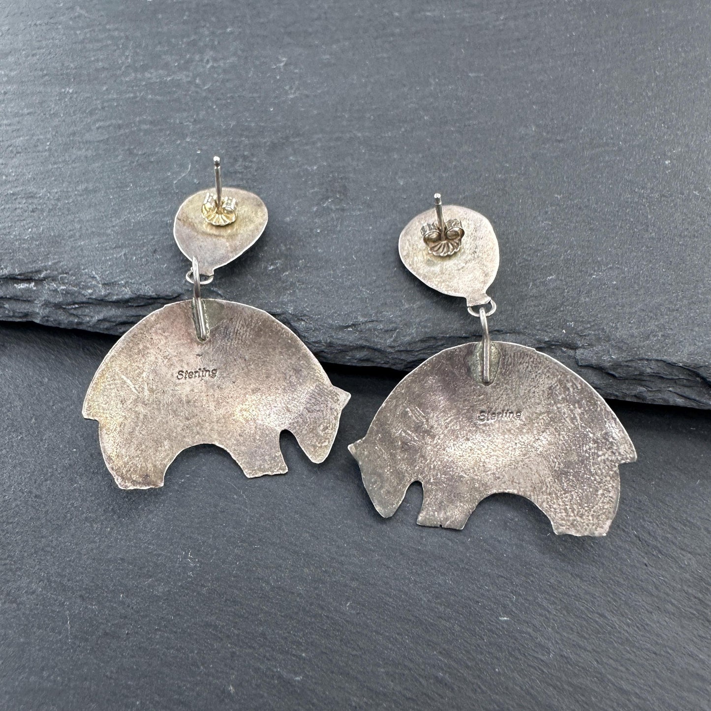 Native American, Turquoise Bear Stud/Dangle Earrings Sterling Silver