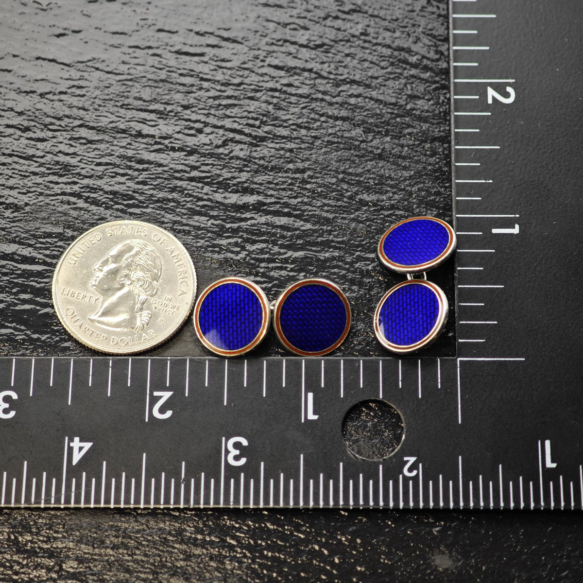 1986 Deakin Francis Guilloche Blue Enamel Sterling Silver Cufflinks MISC0435