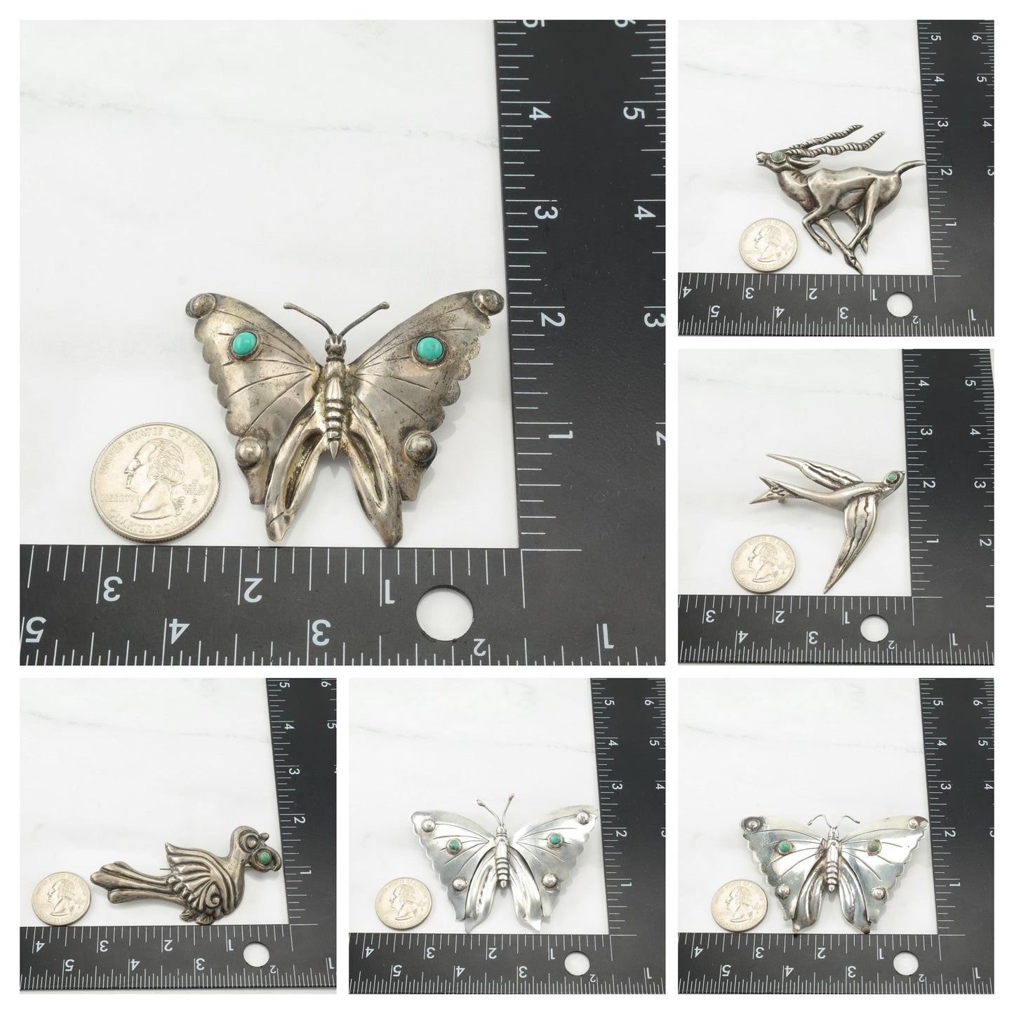 Choice Taxco Pre Eagle Sterling Silver Brooch Butterfly Bird Deer Animal Turquoise B1985