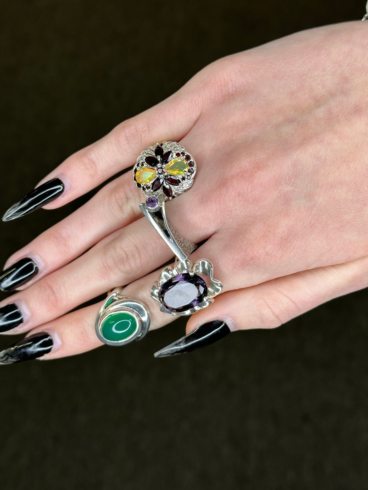 Vintage Carolyn Pollack Modernist Silver Ring Onyx Size 5 1/4