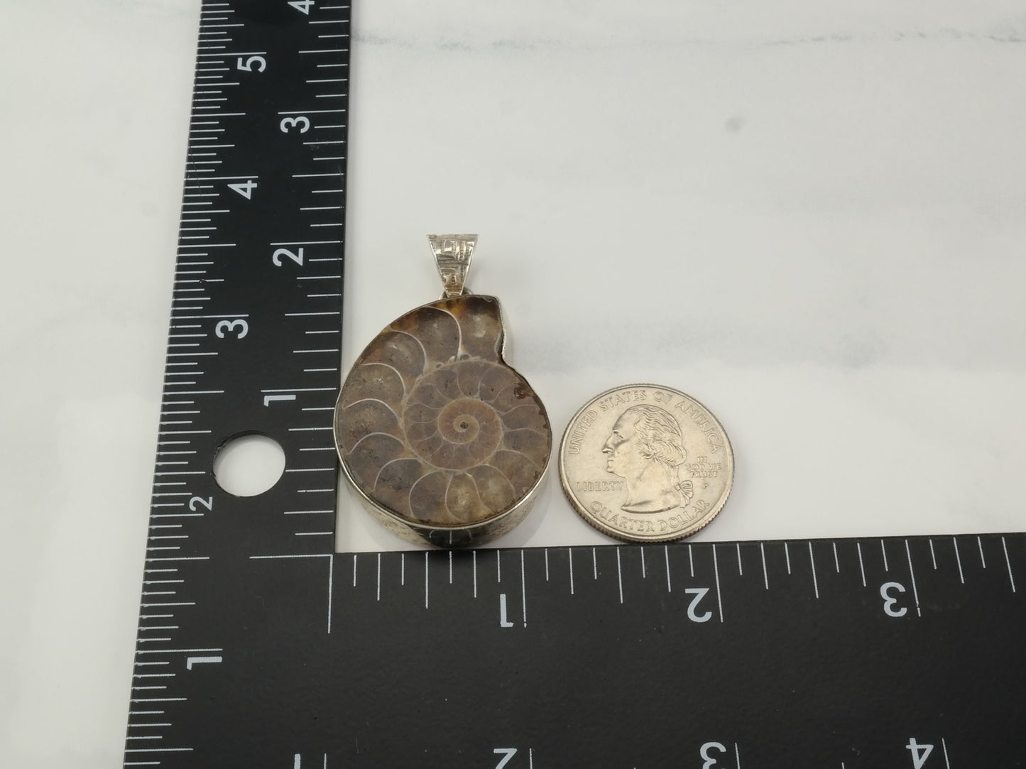 Vintage Ammolite Fossil Sterling Silver Pendant