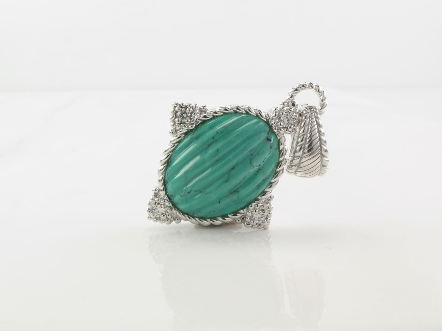 Vintage Judith Ripka Carved Turquoise CZ Sterling Silver Pendant