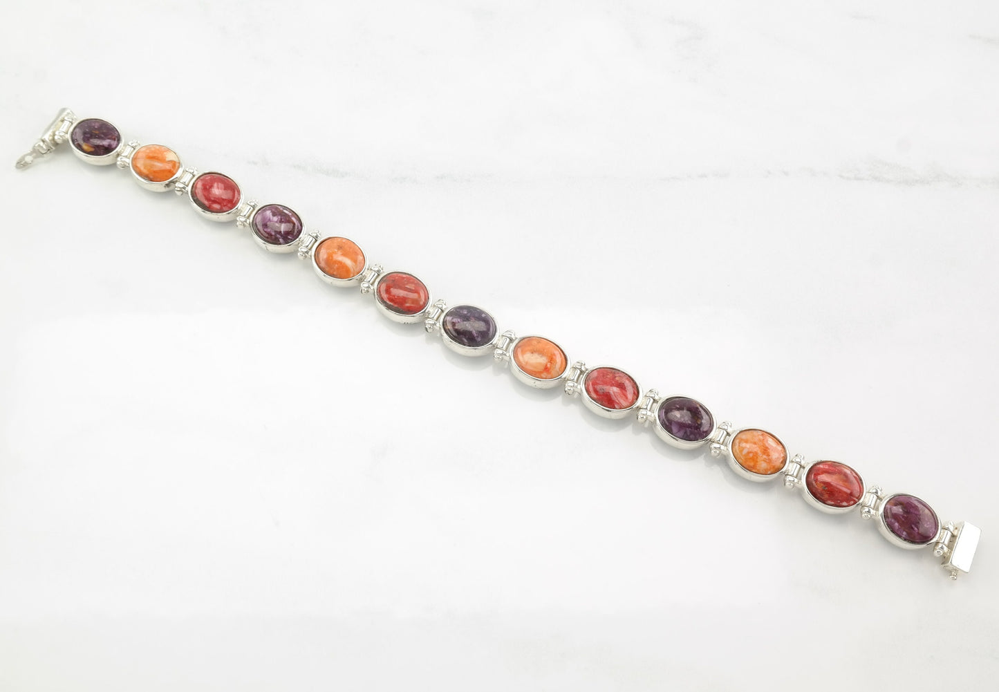 DRT Sterling Silver 6 3/4 Reversible Bracelet, Spiny Oyster, Sapphire, Cabochon