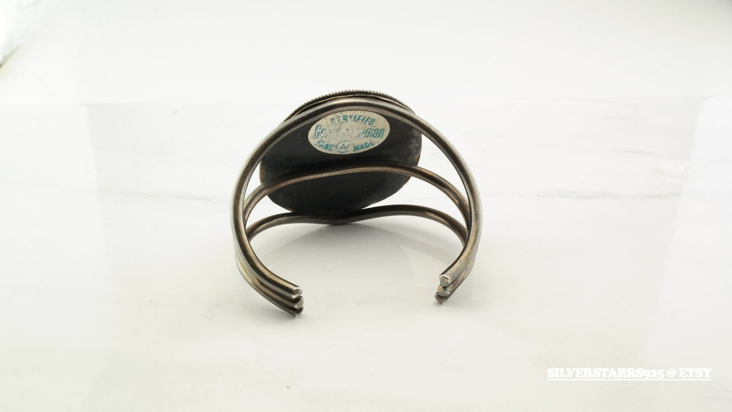 Native American Sterling Silver & Turquoise Cuff Bracelet | Vintage Southwestern Jewelry | 1970s