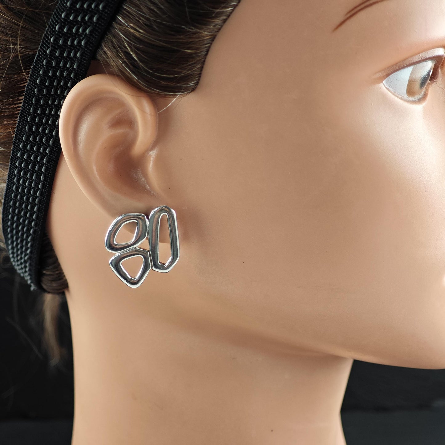 Vintage Zina Modernist, Abstract Stud Earrings Sterling Silver