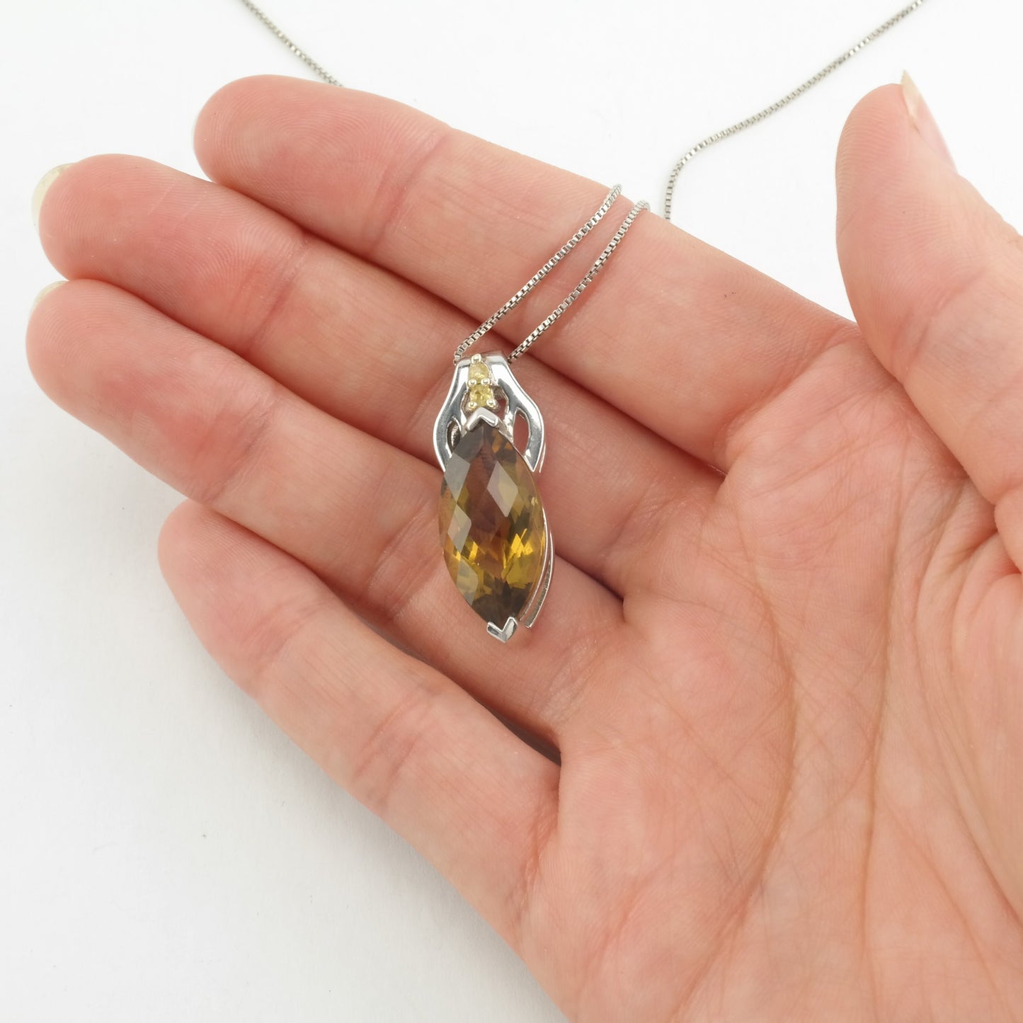 Vintage Sterling Silver Yellow Citrine, Yellow Topaz Necklace