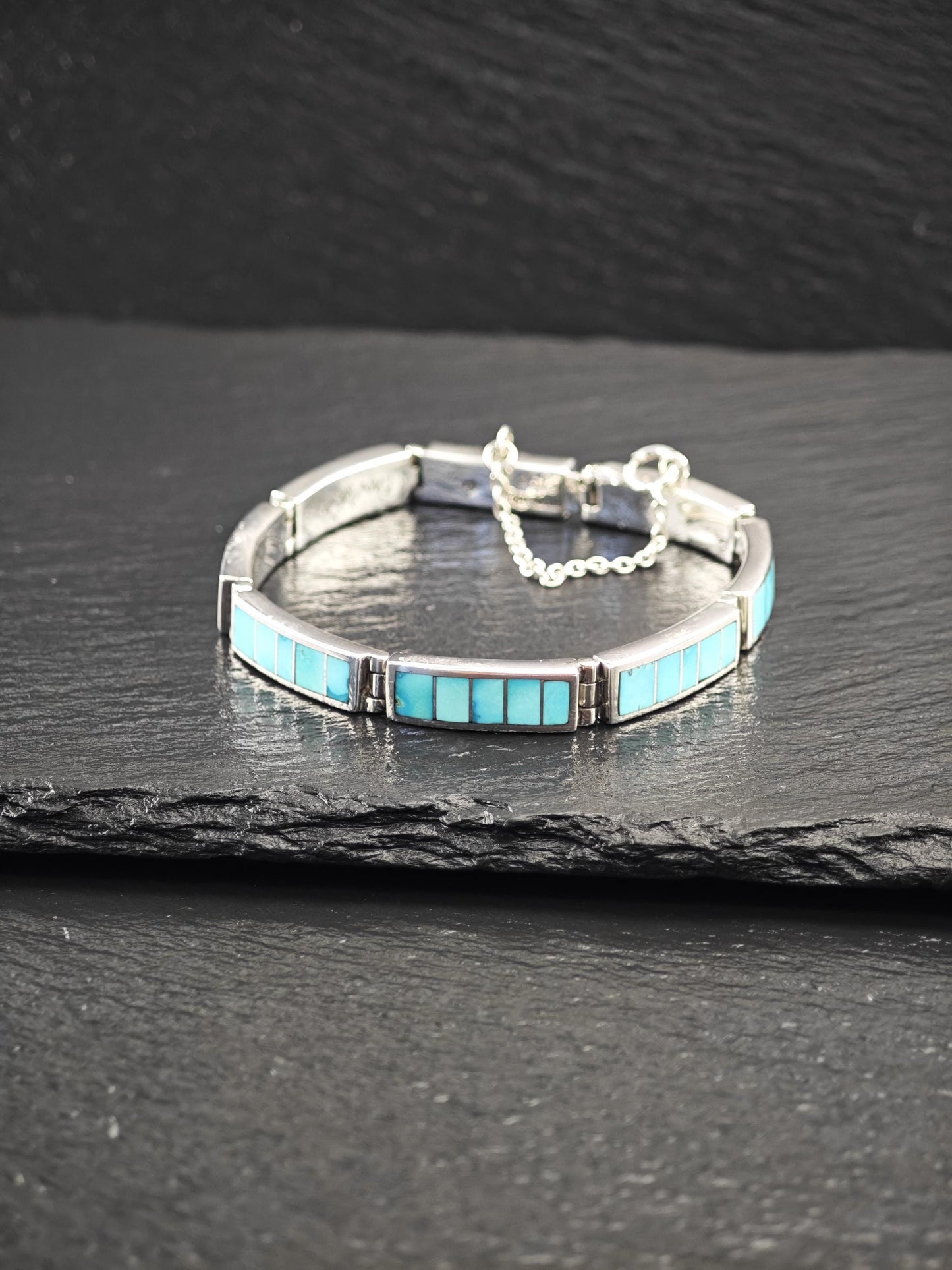 TSF Signed Turquoise, Inlay Bracelet Sterling Silver