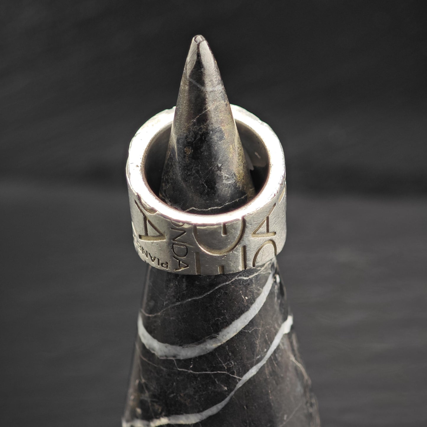 Pianegonda Gold Accent Stamped Design Sterling Silver Ring Sz 6 1/2 R6641