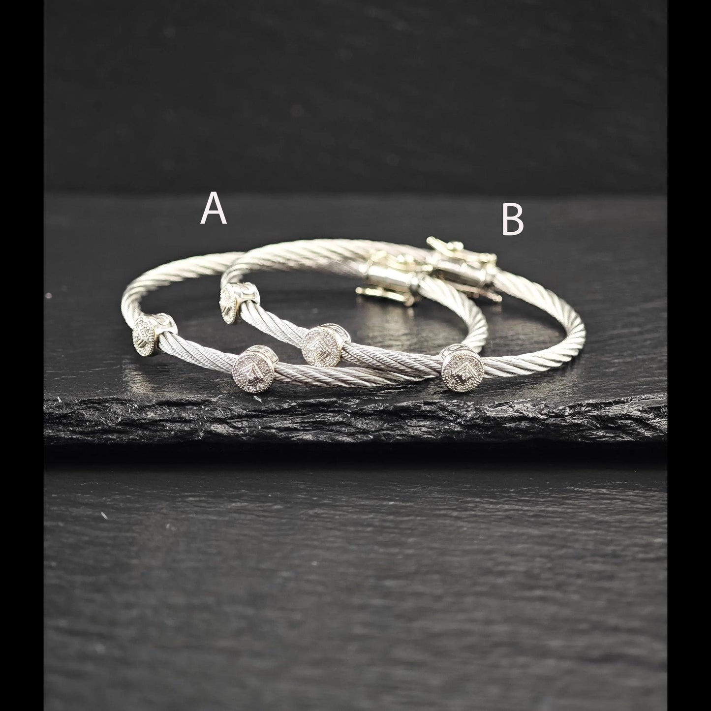 Set of two Charriol 18k Gold, Diamond Station Bangle Bracelet on Steel