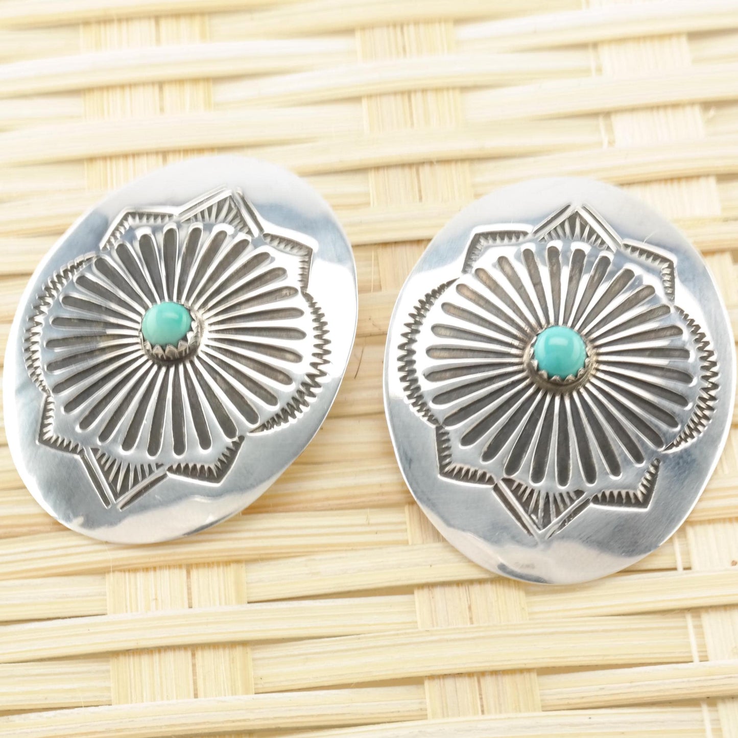 Vintage Signed, Native American Sterling Silver Pierced Earrings