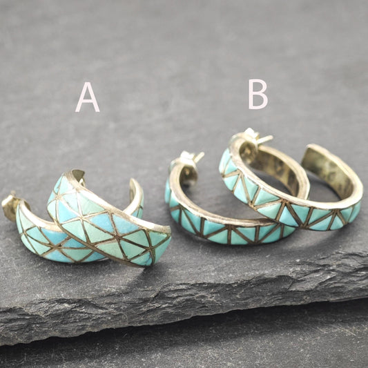 Choice of Zuni Inlay, Native American Sterling Silver Stud/Hoop Earrings