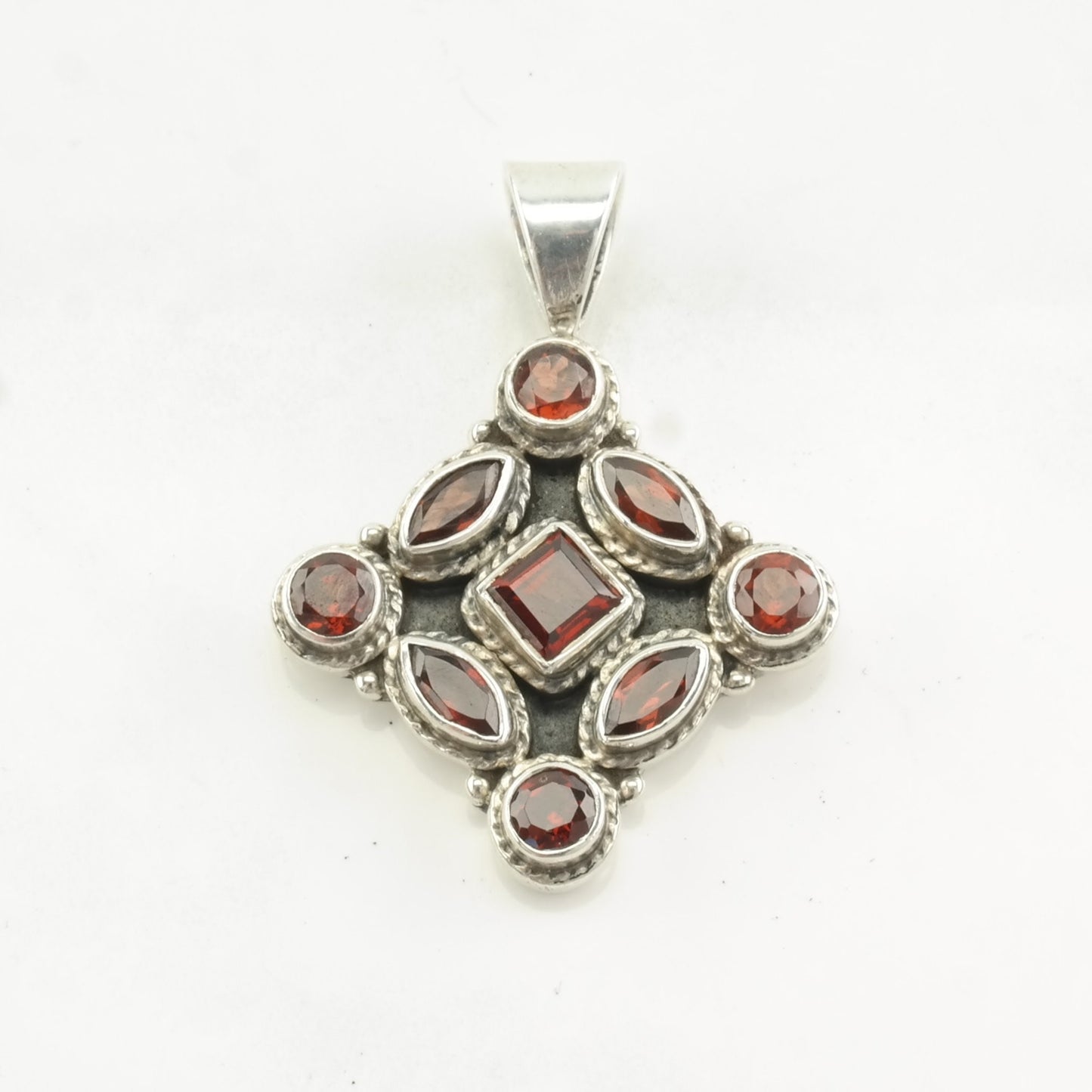 Vintage Garnet Cluster Sterling Silver Pendant
