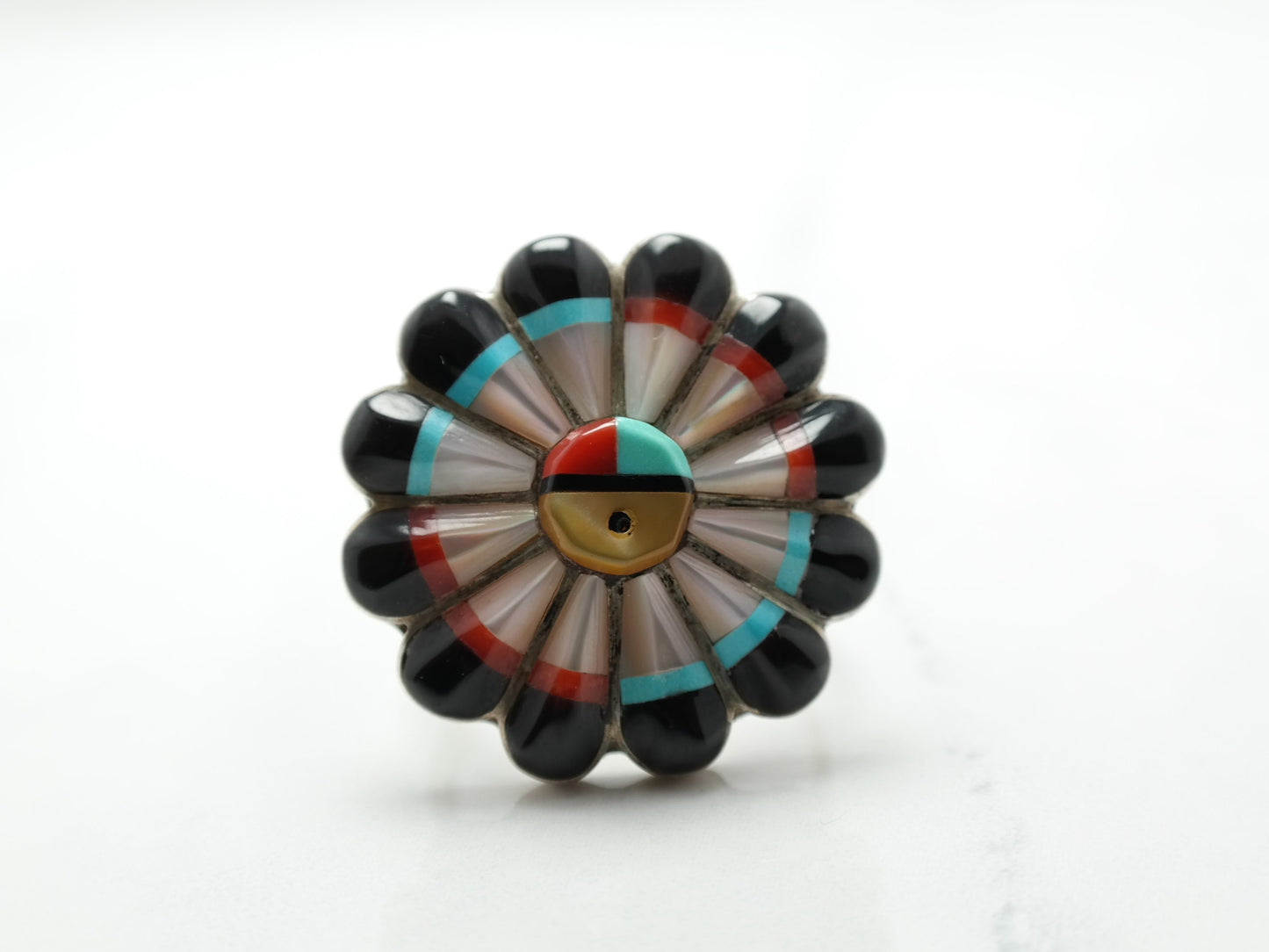 Vintage Southwest Ring Multi Gem Inlay Floral Sterling Silver Size 7 1/2
