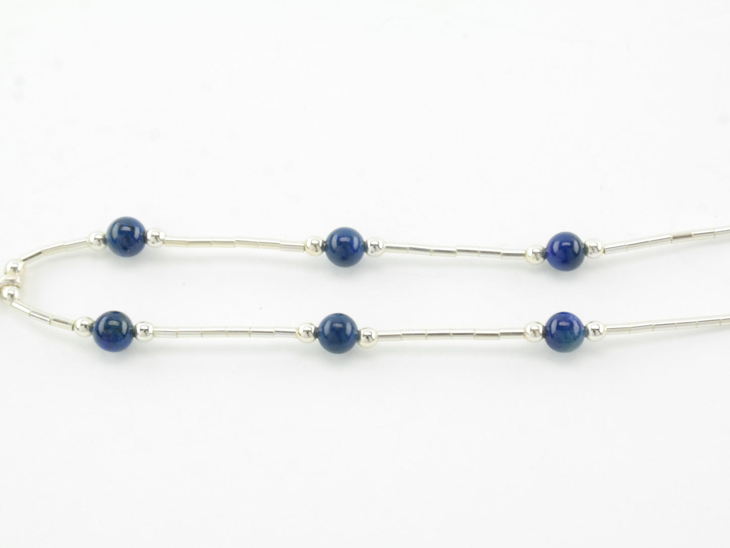 Vintage Southwest Sterling Silver Blue Lapis Lazuli Beaded Necklace