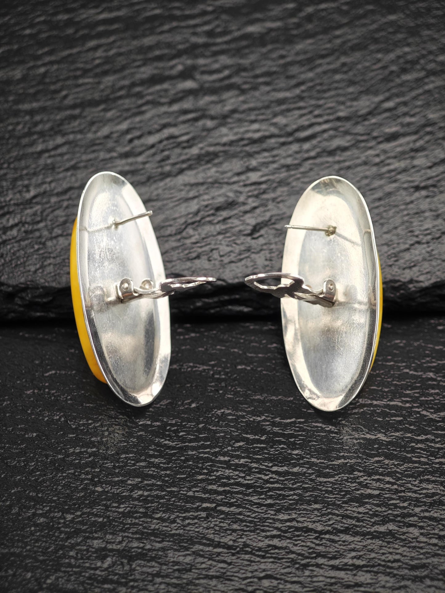 Large Oval Sterling Silver Butterscotch Amber StudClip-On Earrings MODERNIST Design