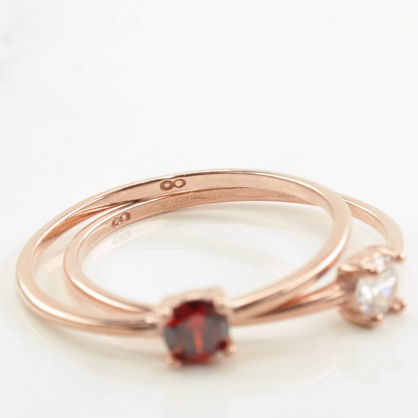 Vintage Minimalist Silver Ring CZ Round Sterling Red Blue Rose Gold Plated Size 6-8