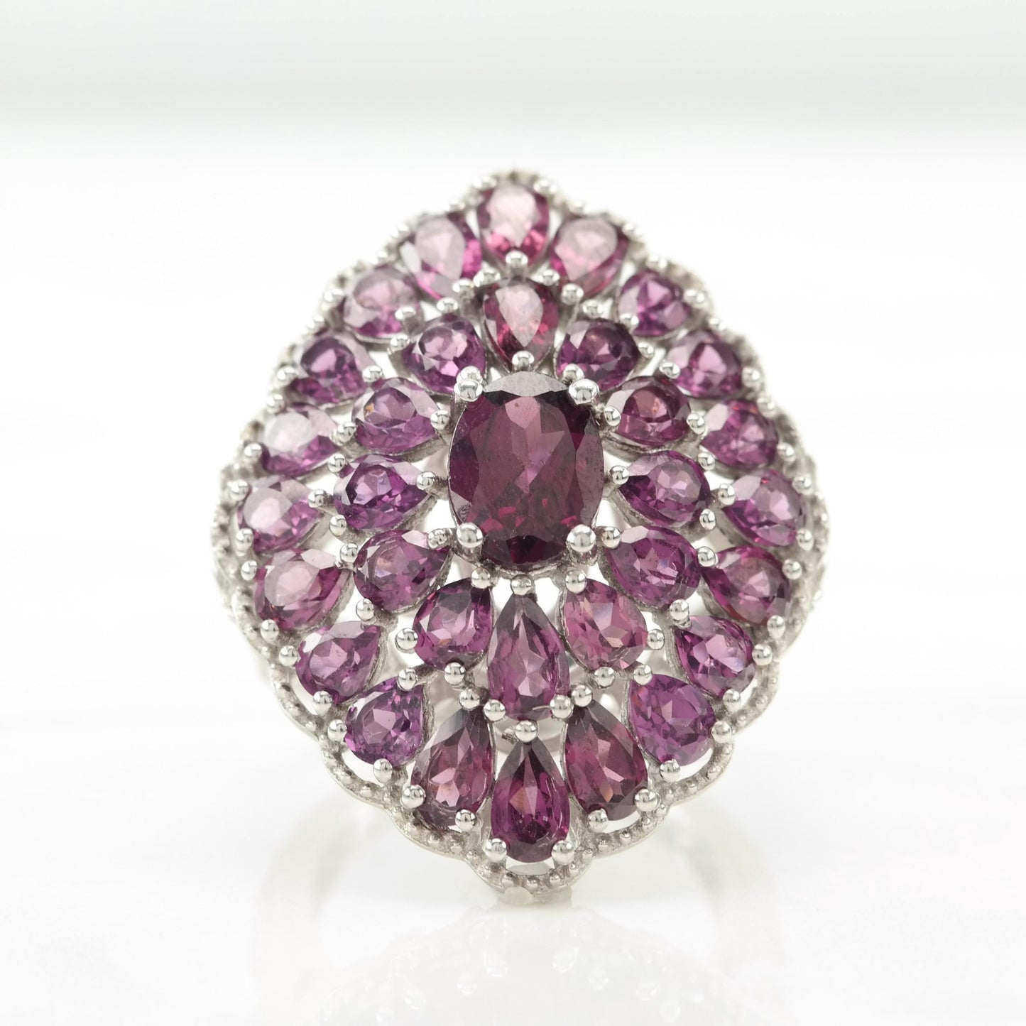 Large Garnet Cluster Sterling Silver Ring Sz6 1/2 R5462