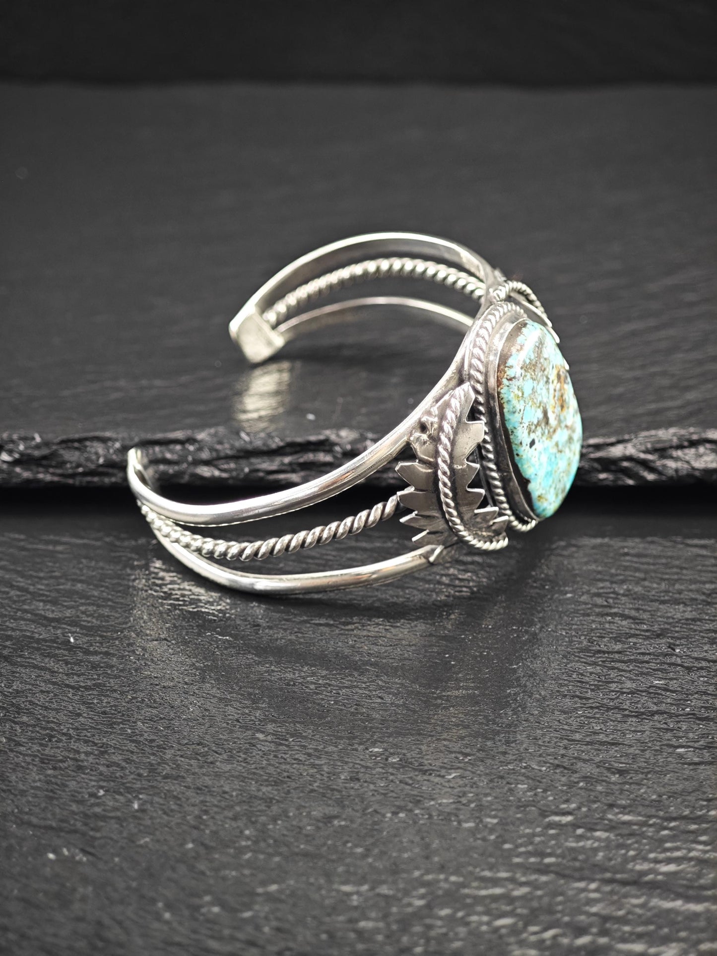 Vintage Southwest, Natural Turquoise Cuff Bracelet Sterling Silver
